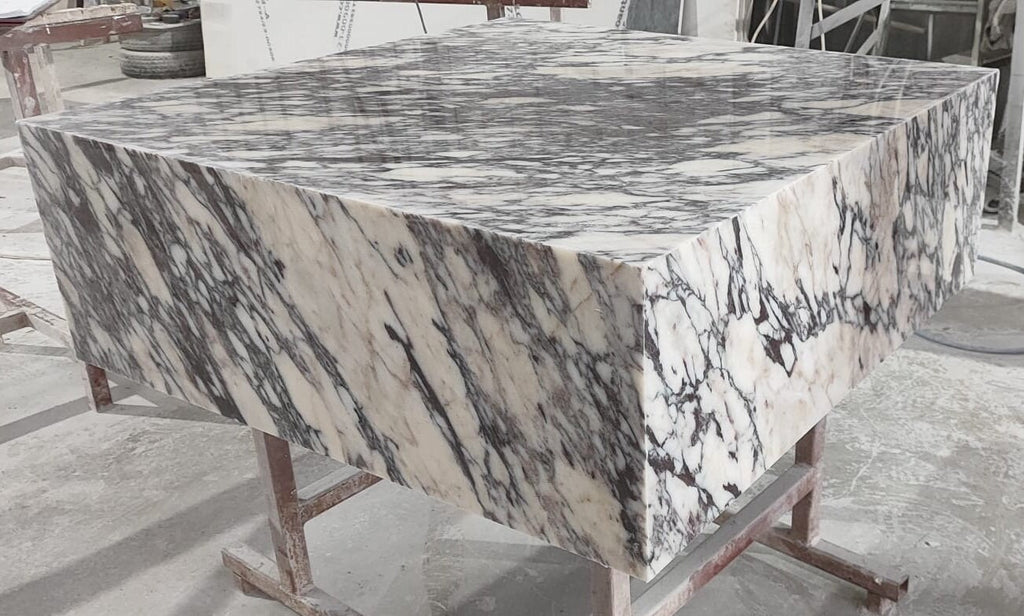 Calacatta Viola Marble Plinth Coffee Table, Custom Cube End Table
