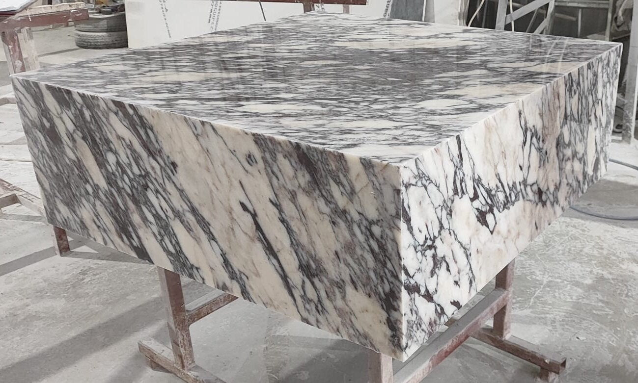 Calacatta Viola Marble Plinth Coffee Table, Custom Cube End Table