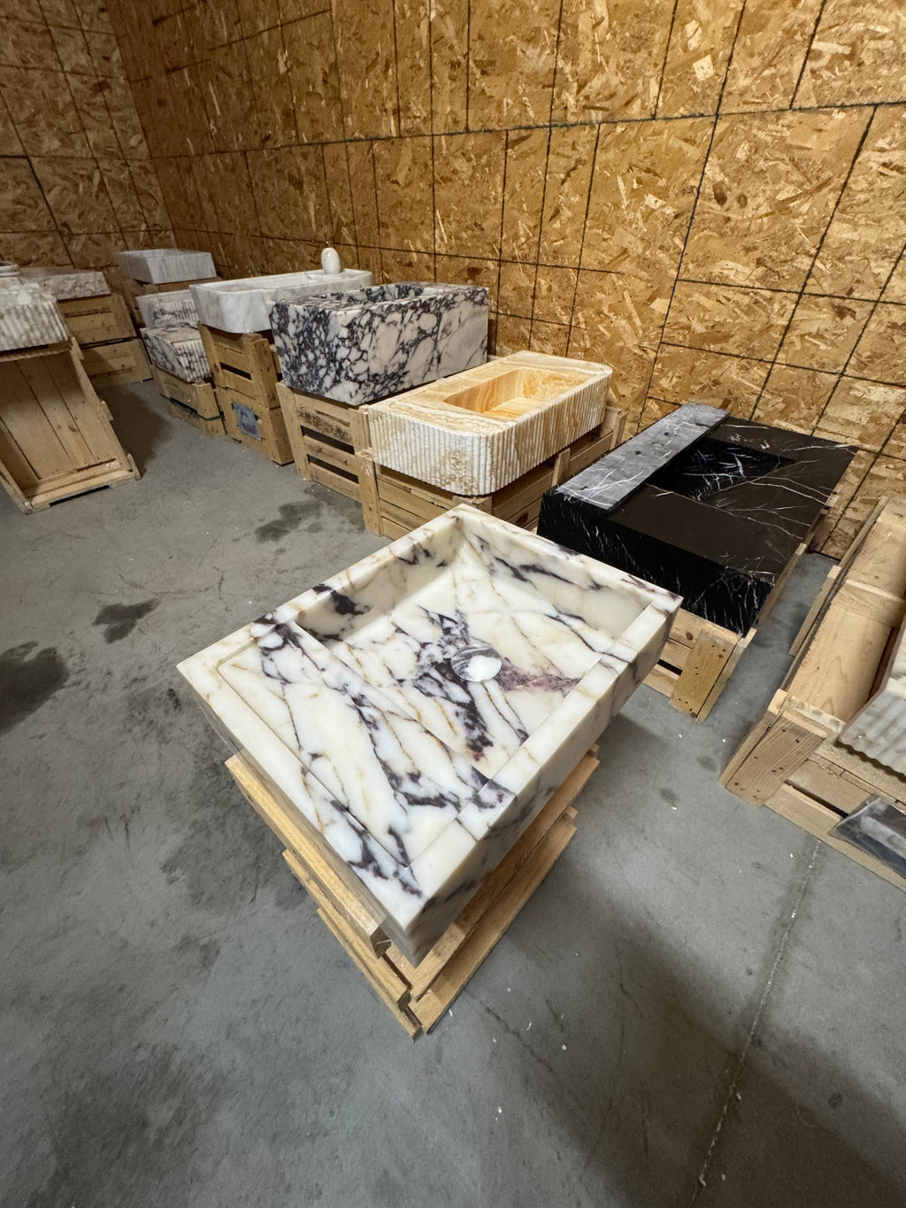 Calacatta Viola Marble Wall Mount Sink: Concealed Drain Bathroom Vanity