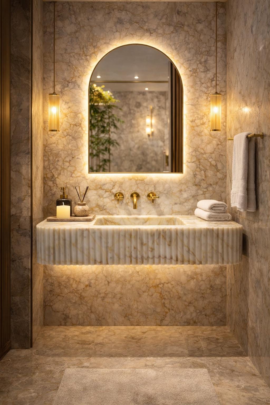 Handcrafted Calacatta Viola Marble Wall Mounted Sink: Natural Stone Basin