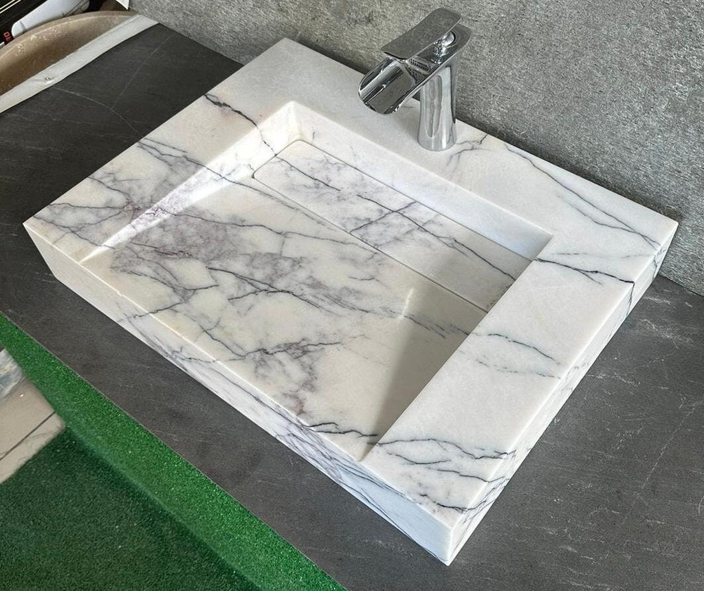 Handmade Carrara Marble Sink: Wall Mount or Countertop Vanity