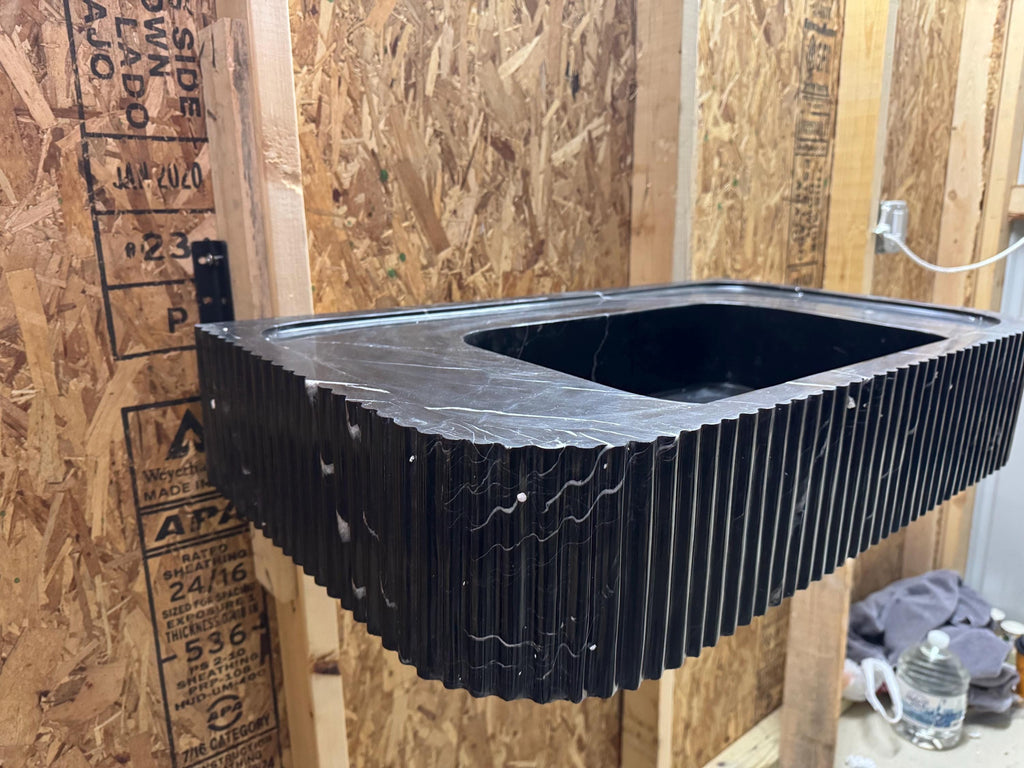 Nero Marquina Marble Wall Mount Sink: Modern Black Sink Basin