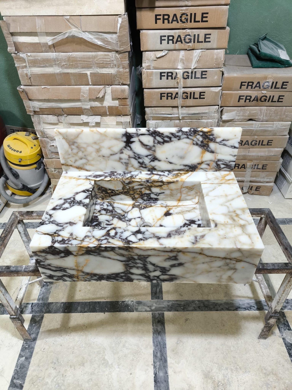 Complete Calacatta Viola Marble Floating Sink: Bathroom Vanity, Wall Mounted , Integrated sinks