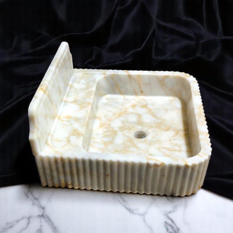 Calacatta Viola Marble Wall Mount Sink: Bathroom Vanity, Concealed Drain