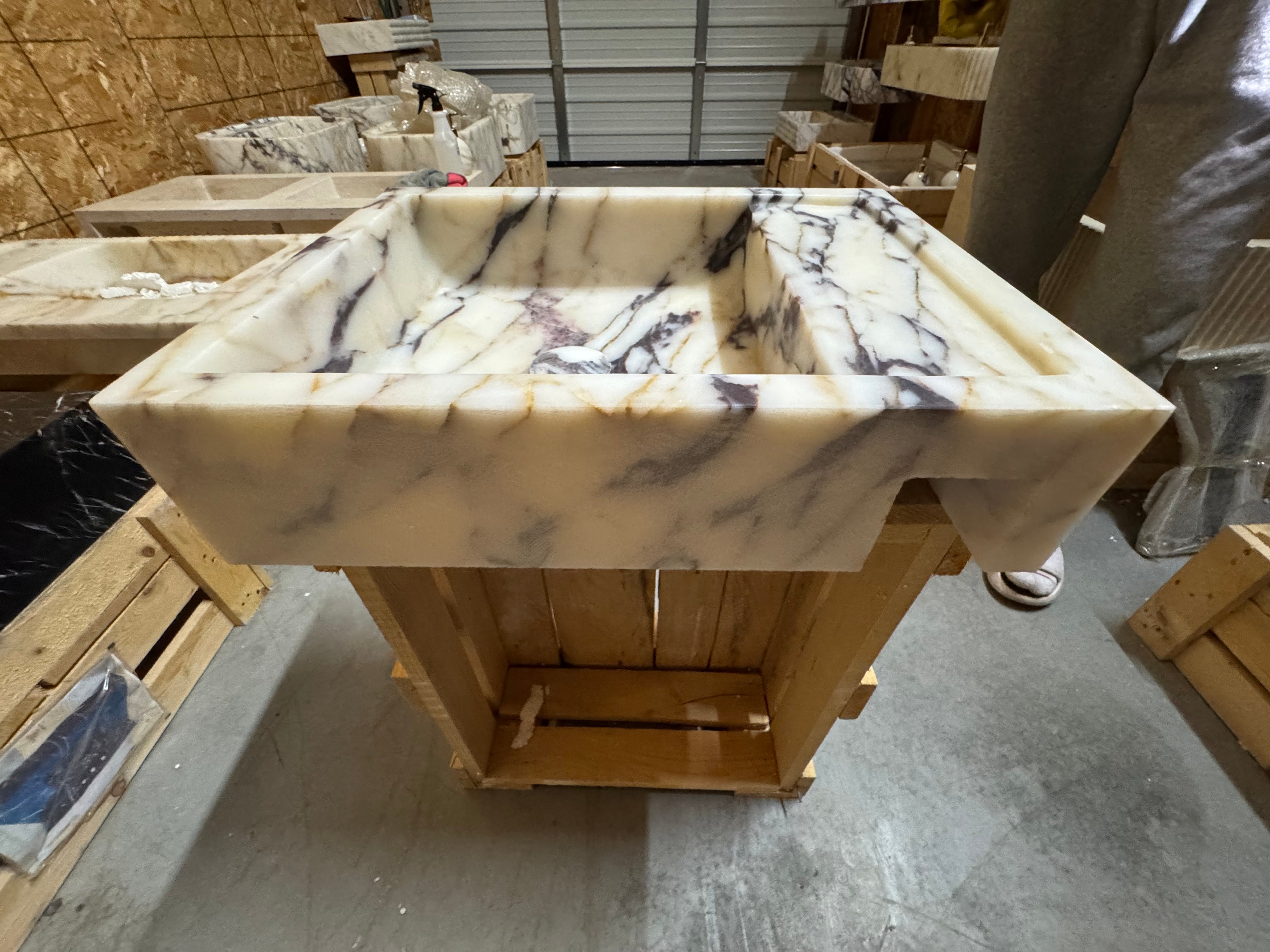 Calacatta Viola Marble Wall Mount Sink: Concealed Drain Bathroom Vanity