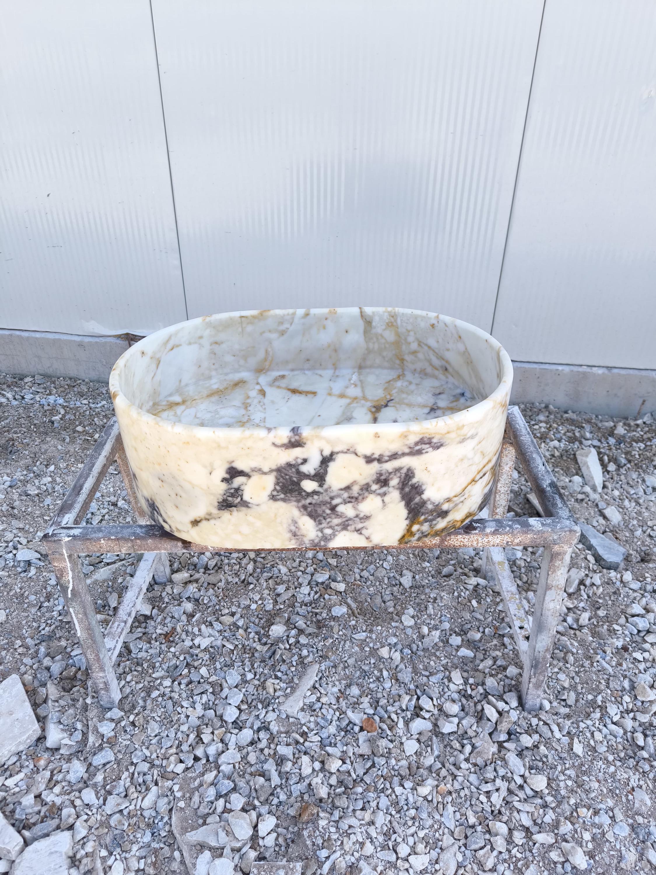 Calacatta Viola Marble Sink: Hand Carved Rounded Stone Sink