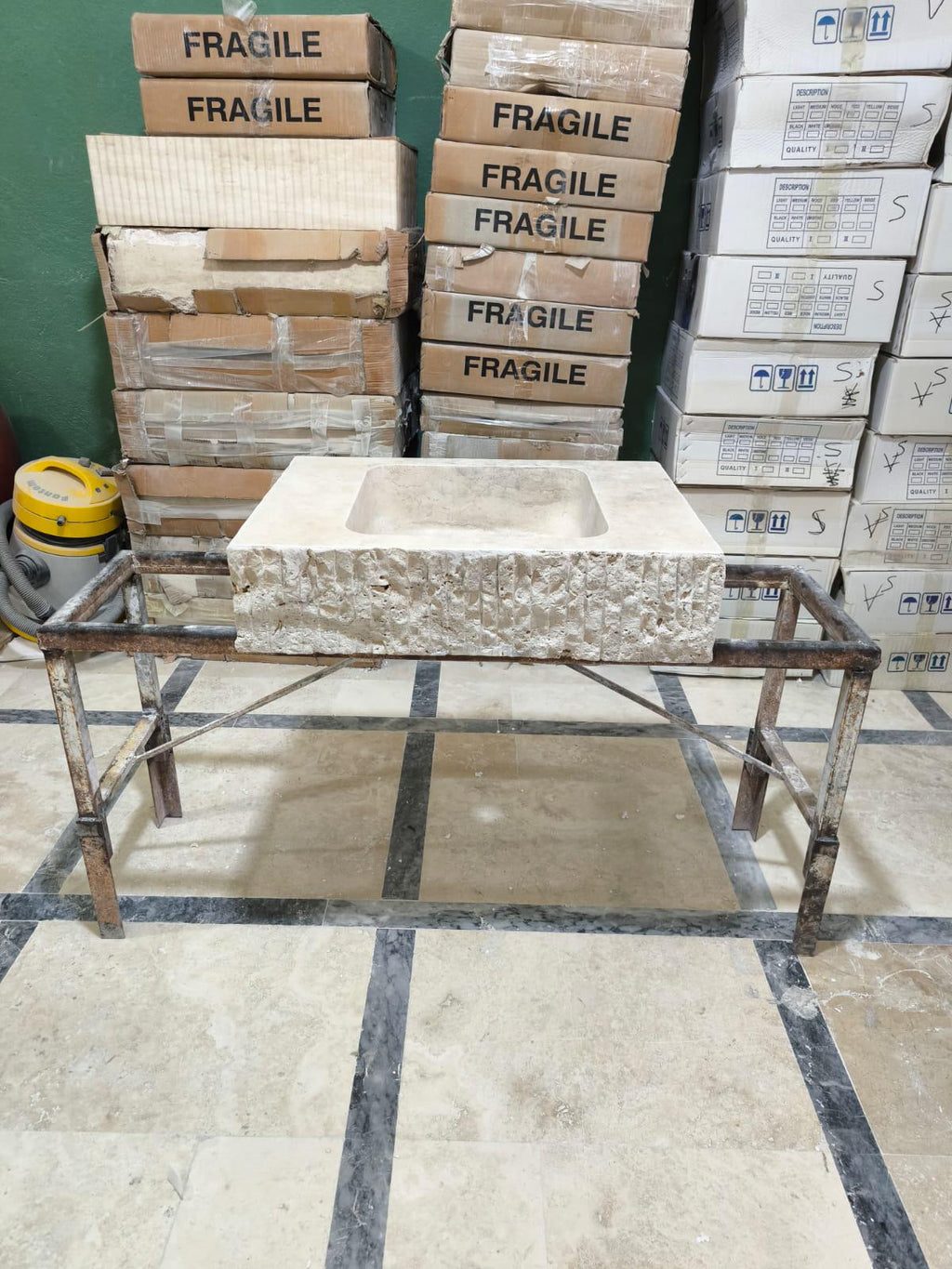 Natural Travertine Stone Sink: Bathroom Vanity, Powder Room Decor (26x19x6.5)