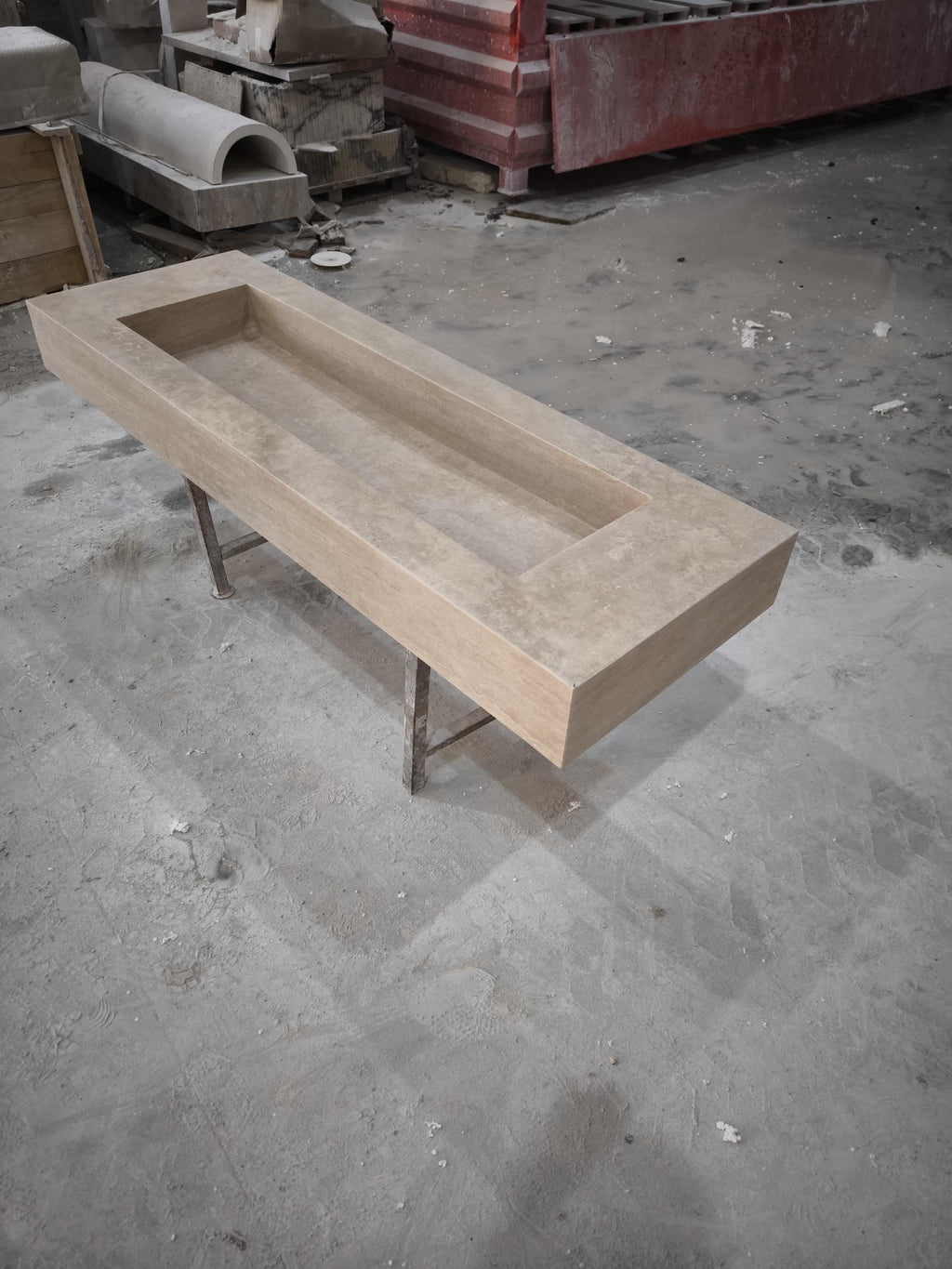 Handcrafted Beige Travertine Rectangular Sink: Natural Stone Bathroom Sink (60x20x6)