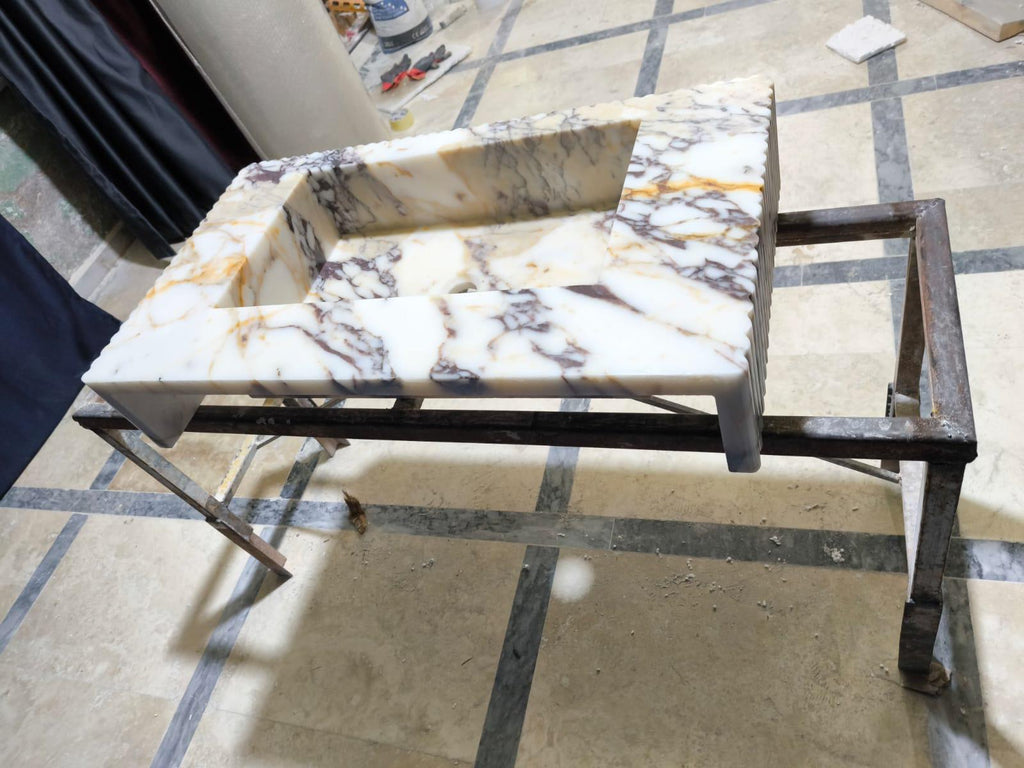 Calacatta Marble Fluted Sink: Wall Mounted Natural Stone Washbasin
