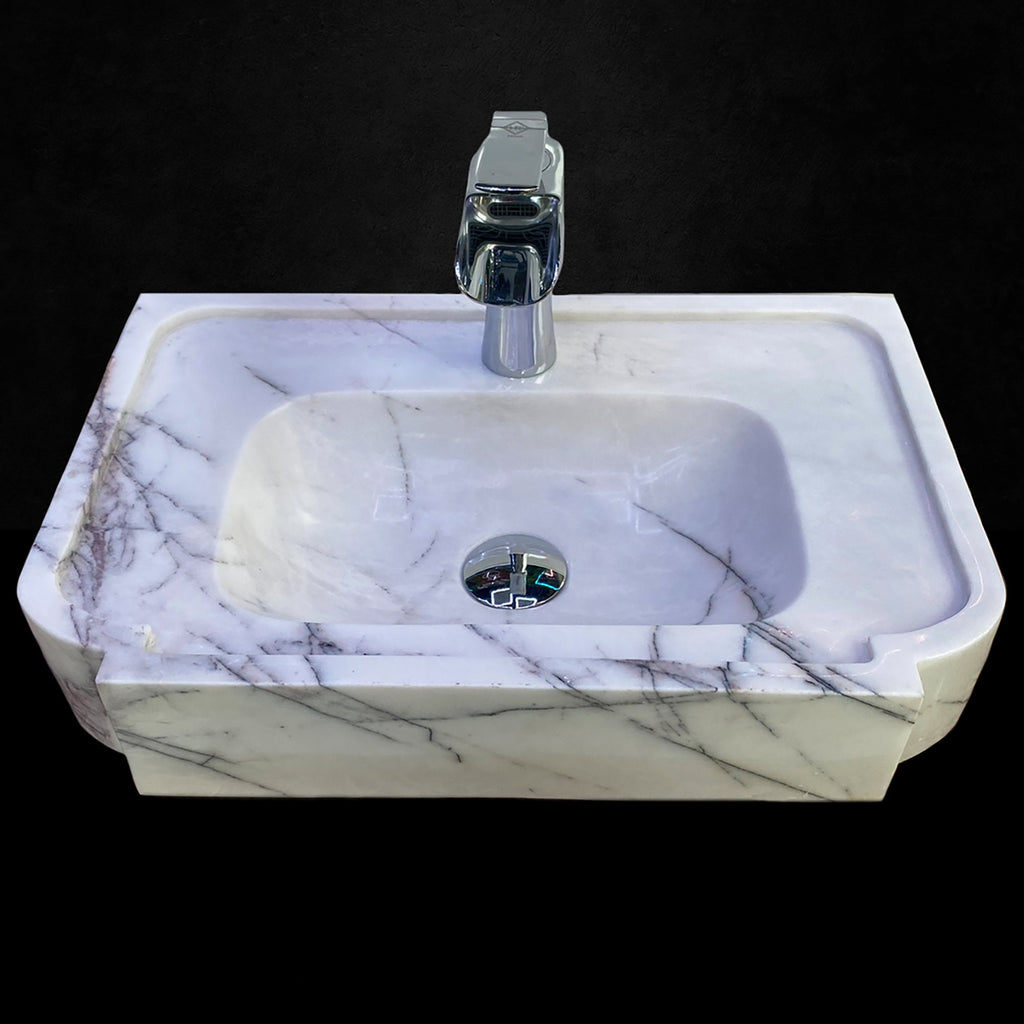 Handcrafted Gray White Marble Square Sink with Faucet Outlet