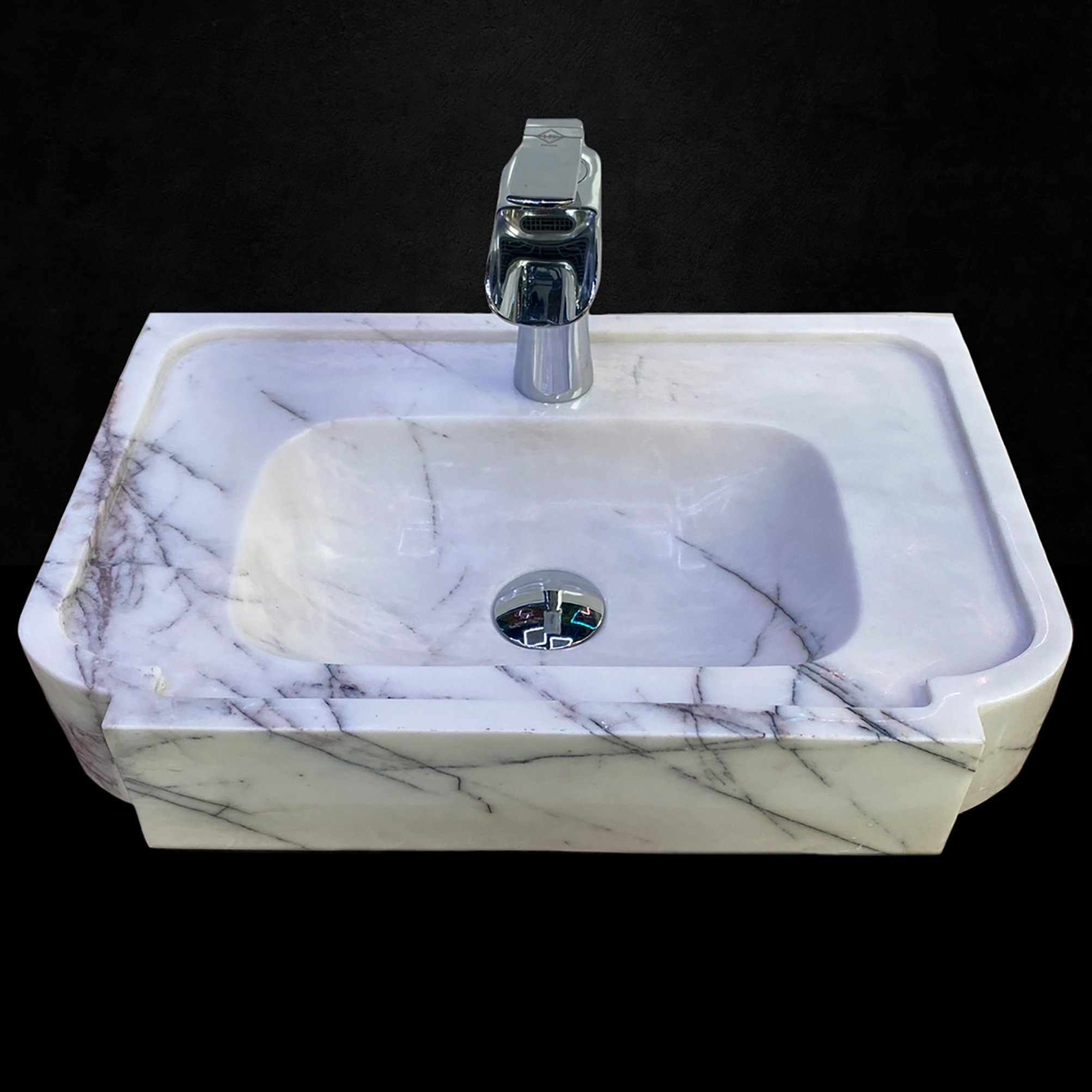 Handcrafted Gray White Marble Square Sink with Faucet Outlet