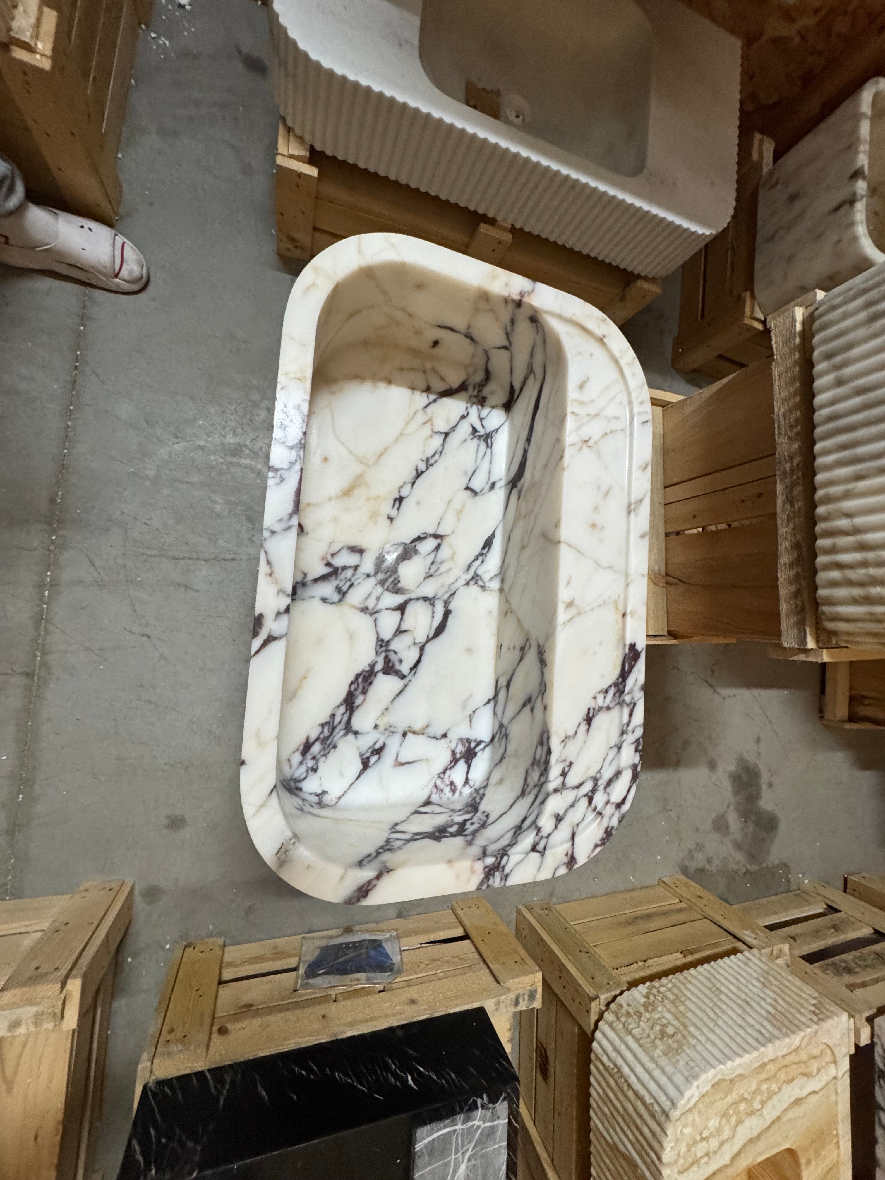 Complete Calacatta Marble Sink:  Wall Mounted Bathroom Sink, Integrated sinks 24"x16"x8"