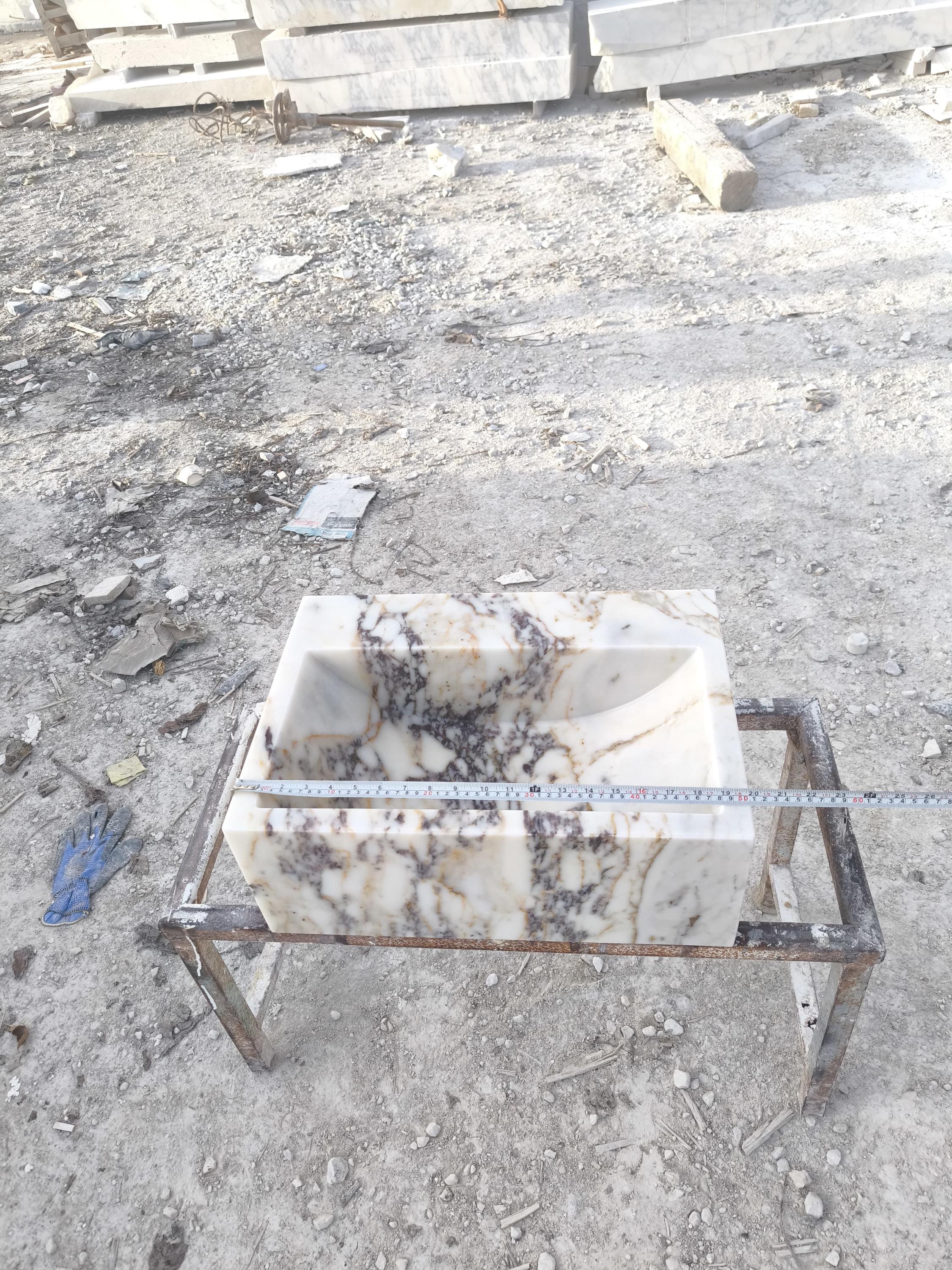 Calacatta Viola Marble Sink: Natural Stone Powder Room Washbasin