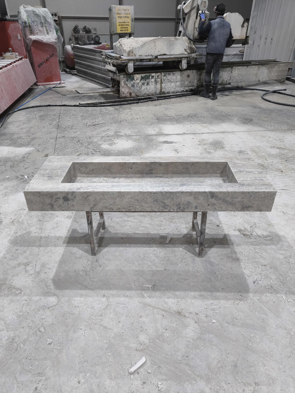 Handcrafted Silver Travertine Marble Sink: Thin Edge Rectangular Bathroom Sink (60x20x6)