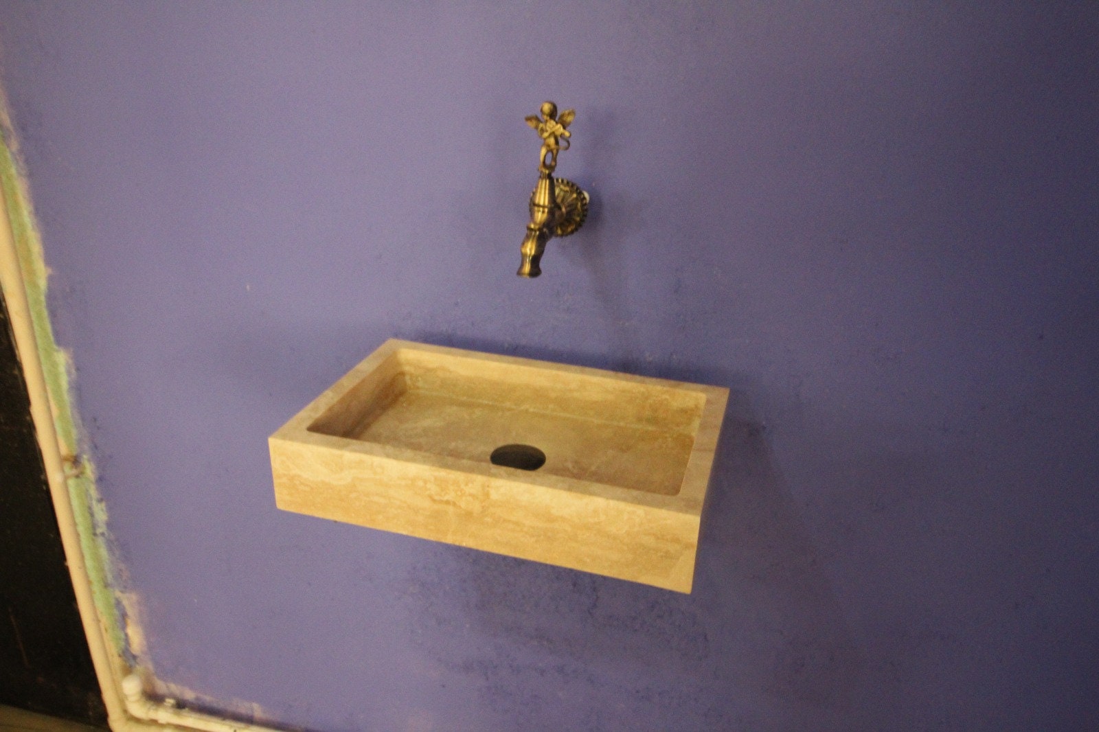 Travertine Bathroom Sink – Natural Stone Vanity – Mediterranean Style Home