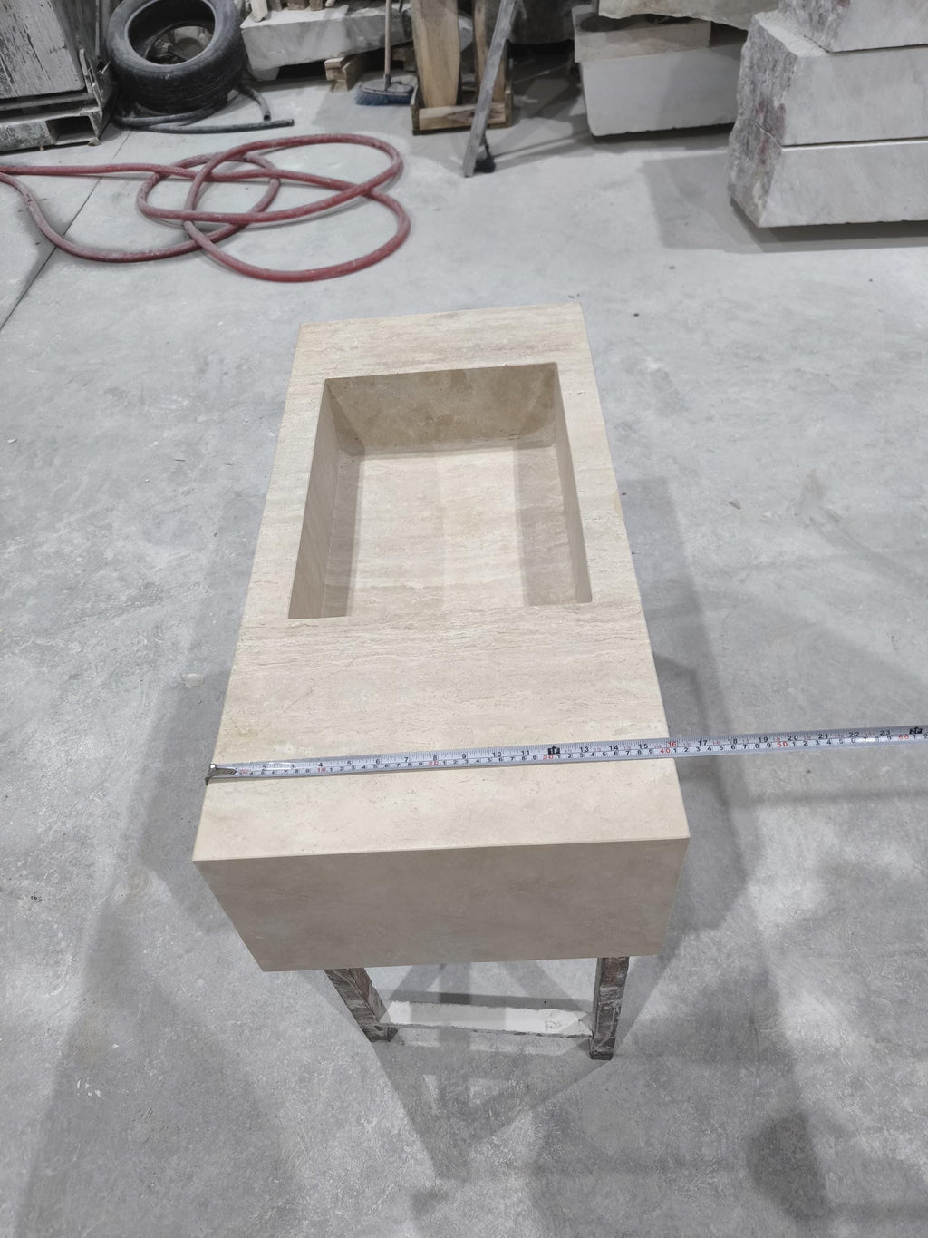 Handcrafted Beige Travertine Rectangular Sink: Natural Stone Bathroom Washbasin