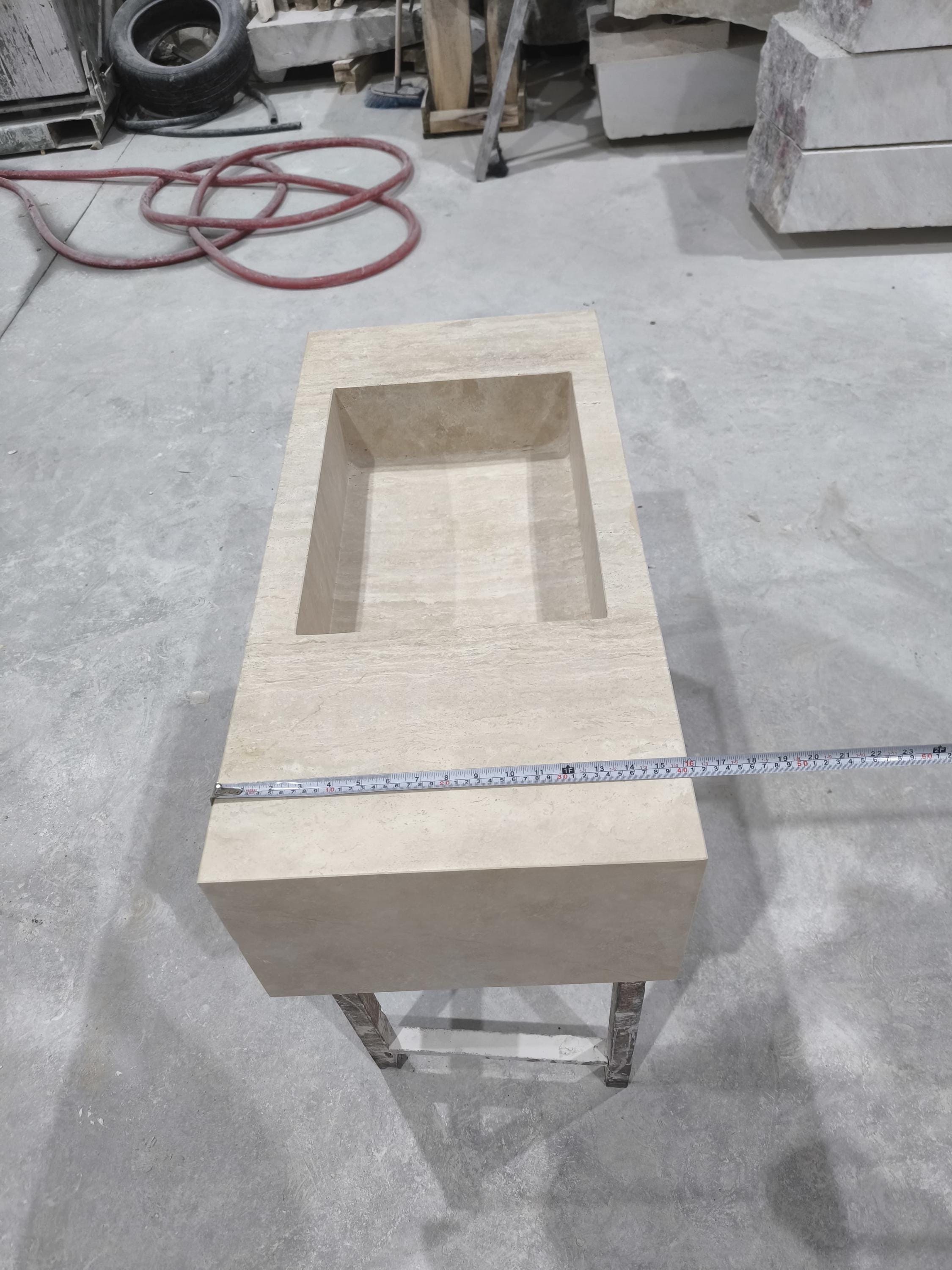 Handcrafted Beige Travertine Rectangular Sink: Natural Stone Bathroom Washbasin