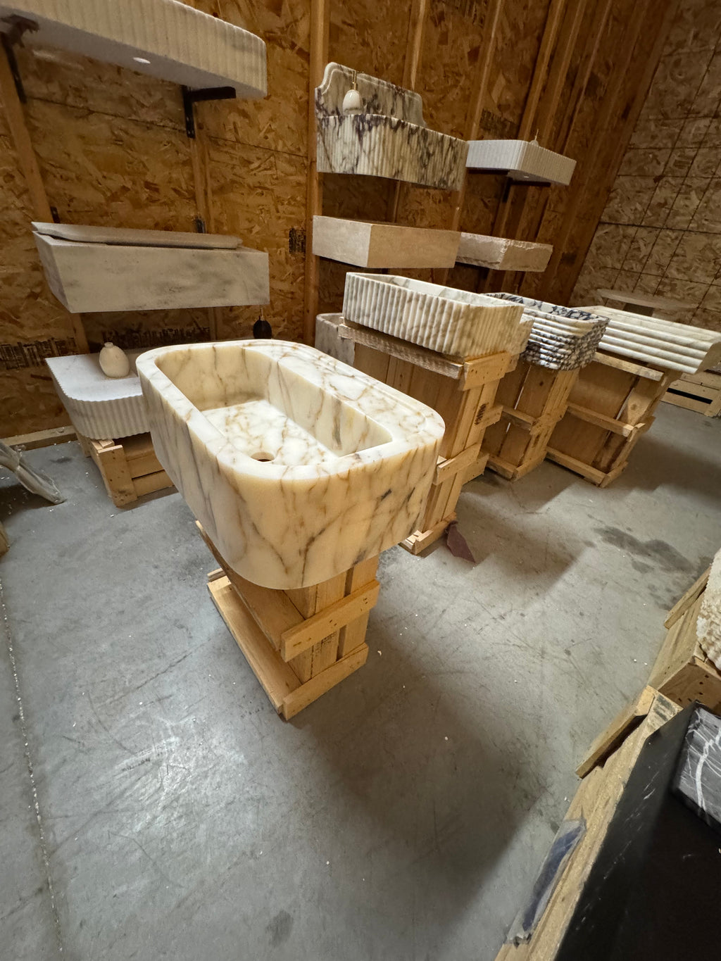 Calacatta Gold Marble Sink:  Wall Mounted Bathroom Sink, Integrated sinks 24"x16"x8"
