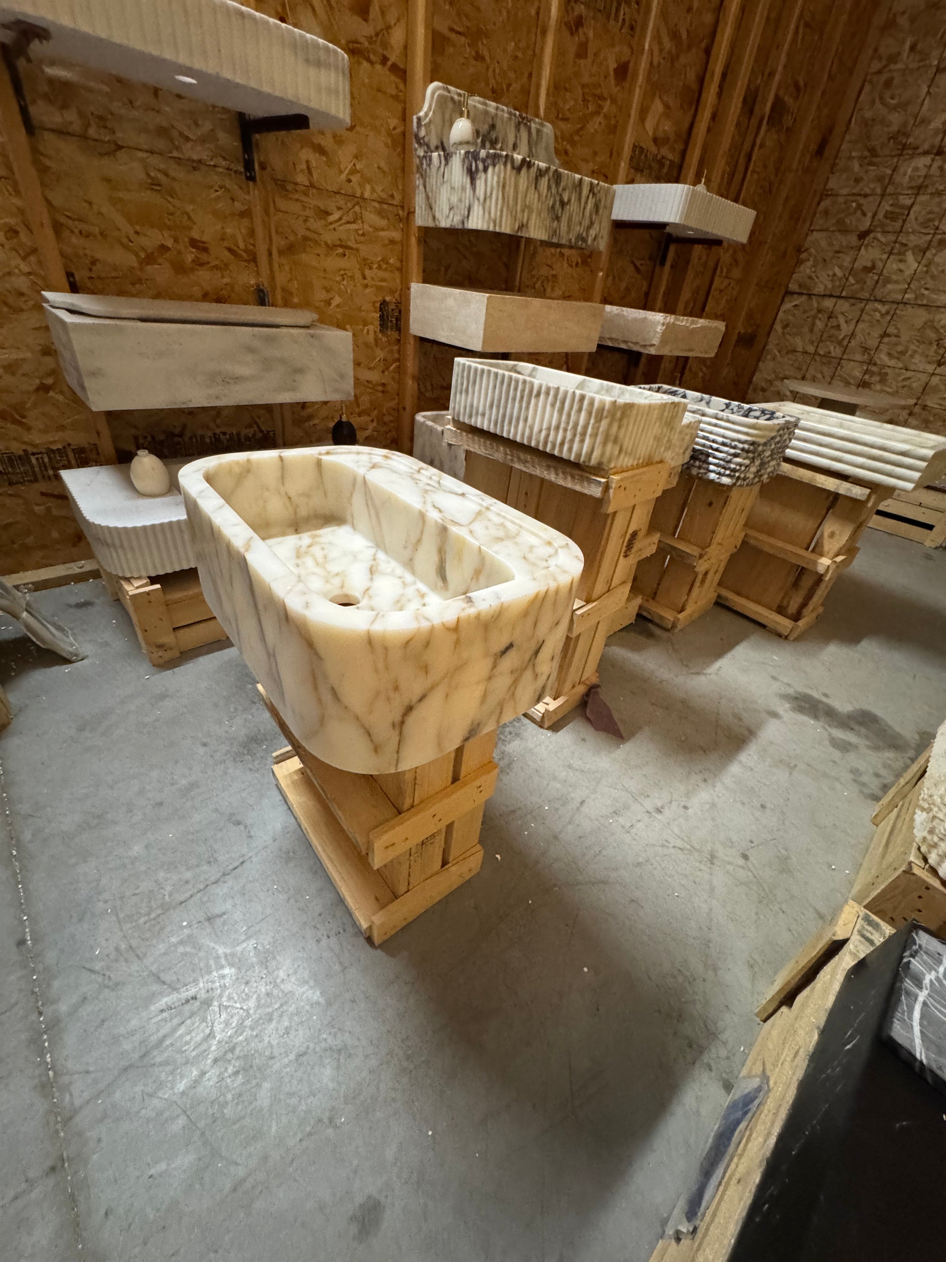 Calacatta Gold Marble Sink:  Wall Mounted Bathroom Sink, Integrated sinks 24"x16"x8"