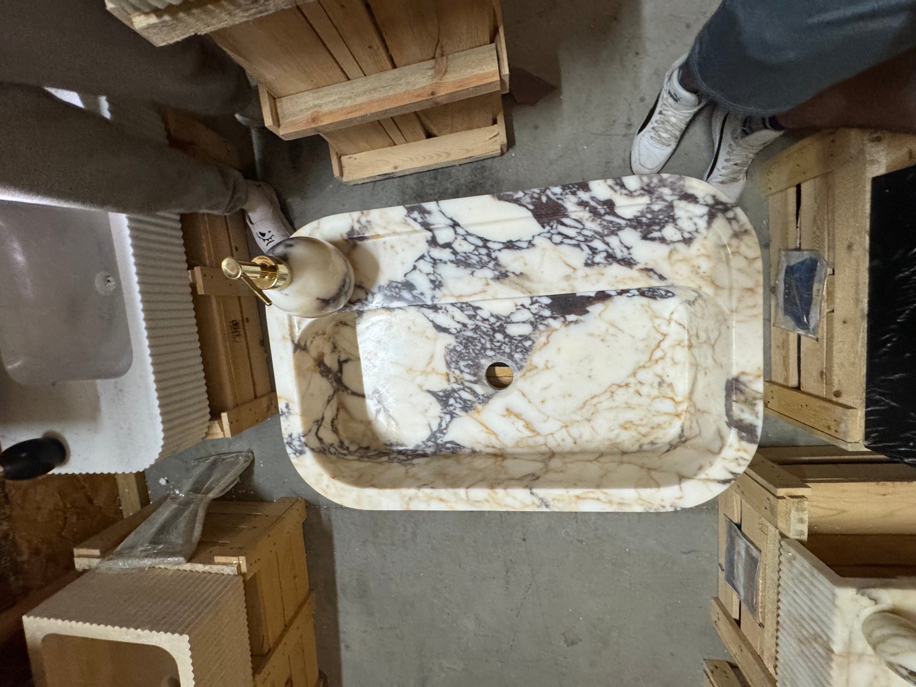 Complete Calacatta Marble Sink:  Wall Mounted Bathroom Sink, Integrated sinks 24"x16"x8"