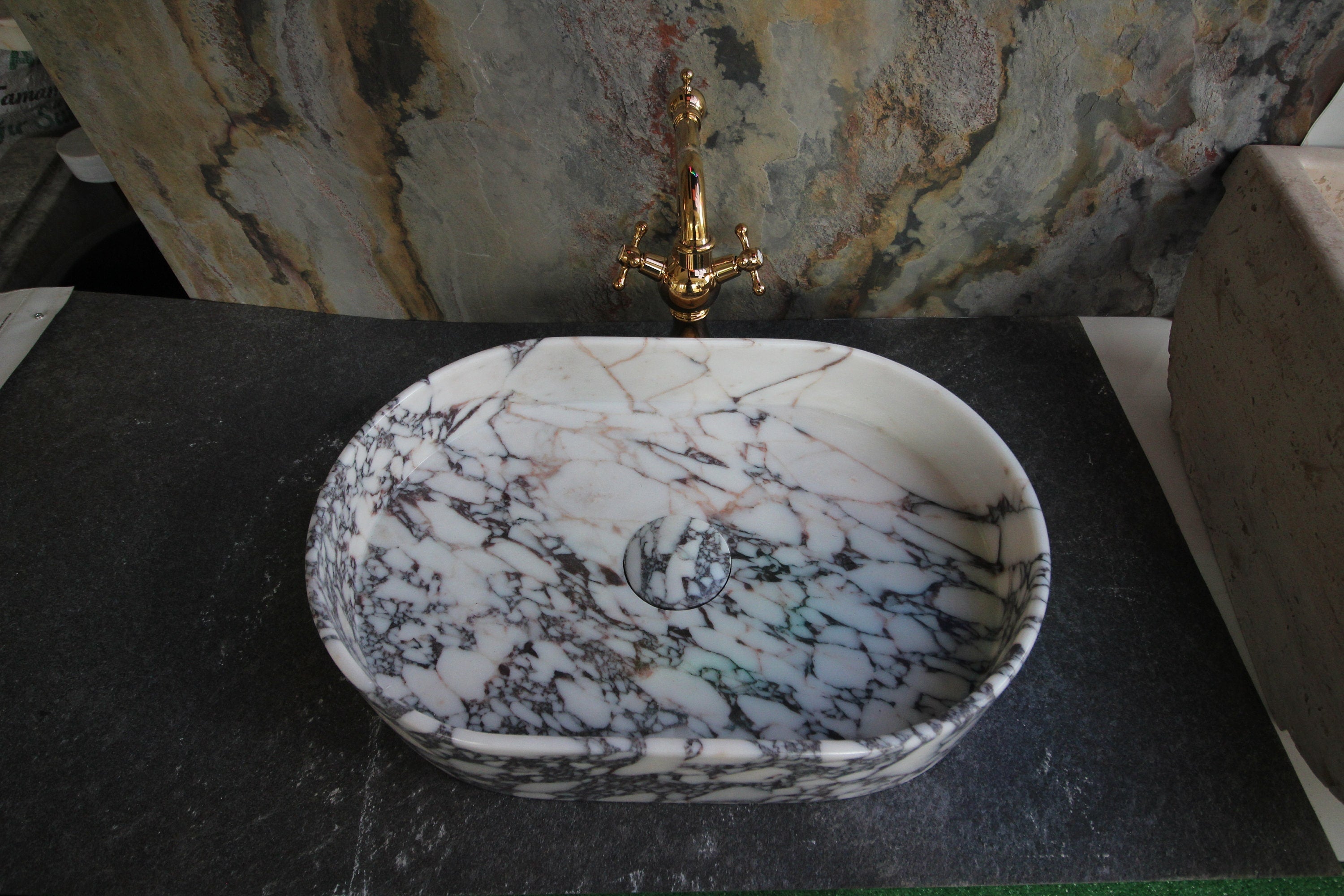 Calacatta Viola Marble Vessel Sink: Handcrafted Natural Stone Basin