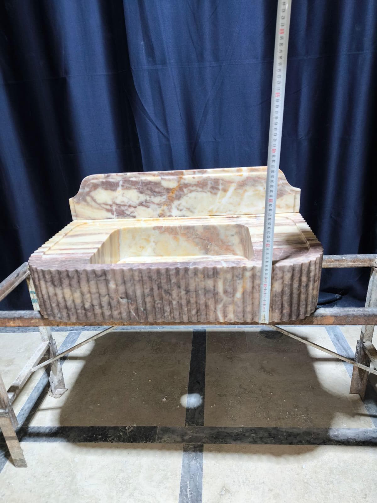 Handmade Pink Marble Sink with Backsplash - Wall Mounted Natural Stone