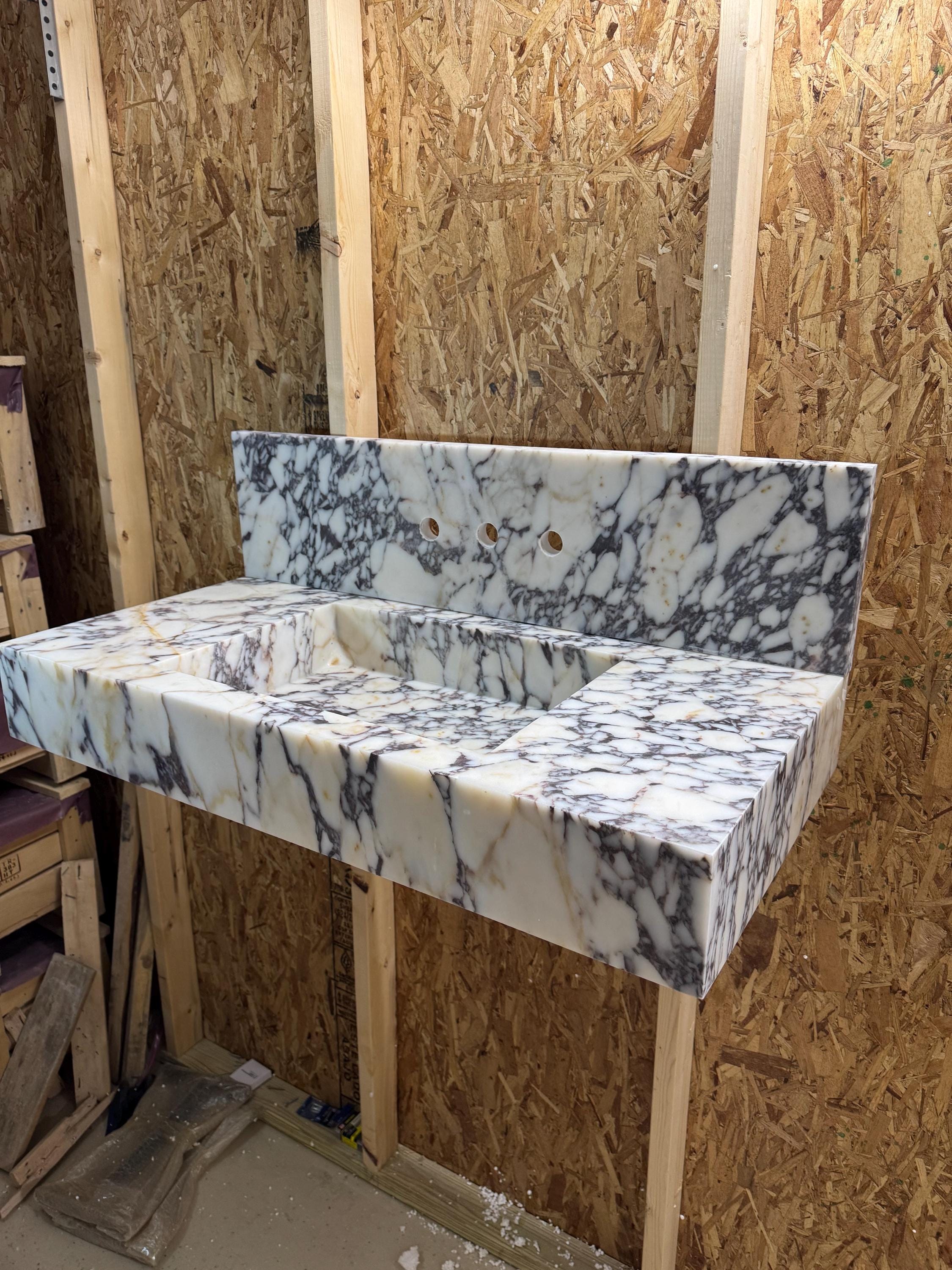 Handmade Calacatta Marble Wall Mount Sink with Backsplash