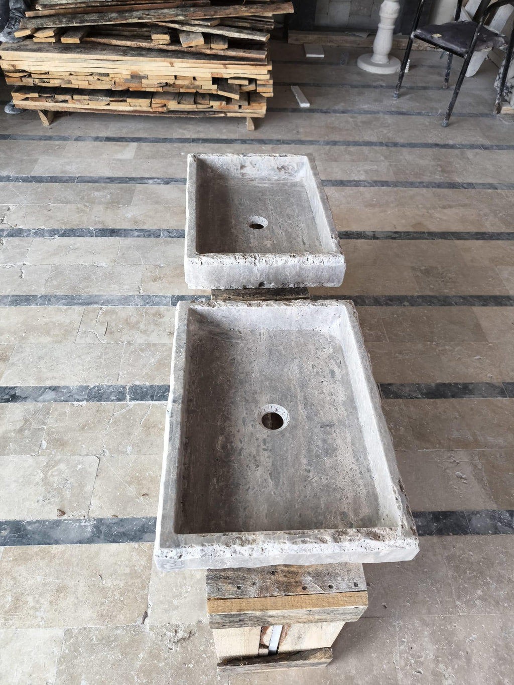 Handcrafted Silver Travertine Rectangular Sink: Natural Stone Washbasin