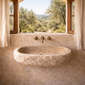 Handcrafted Travertine Marble Sink: Wall Mounted Washbasin (22”x16''x7'')