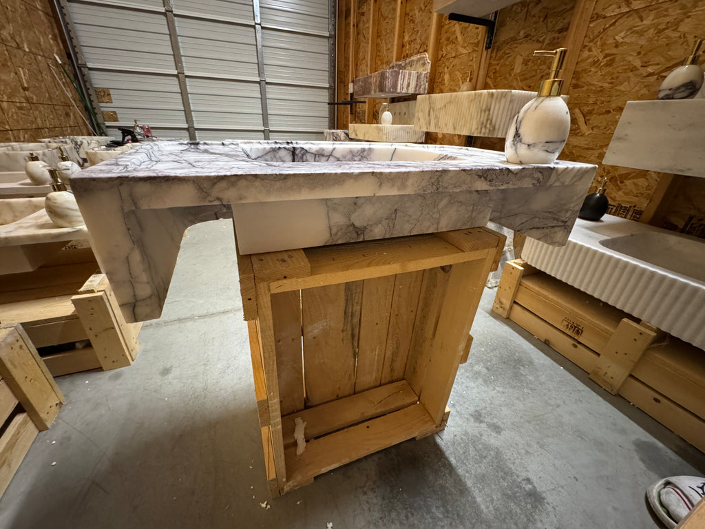 Handmade Lilac Marble Wall Mounted Sink: Modern Bathroom Design (28"x15,7"x6")