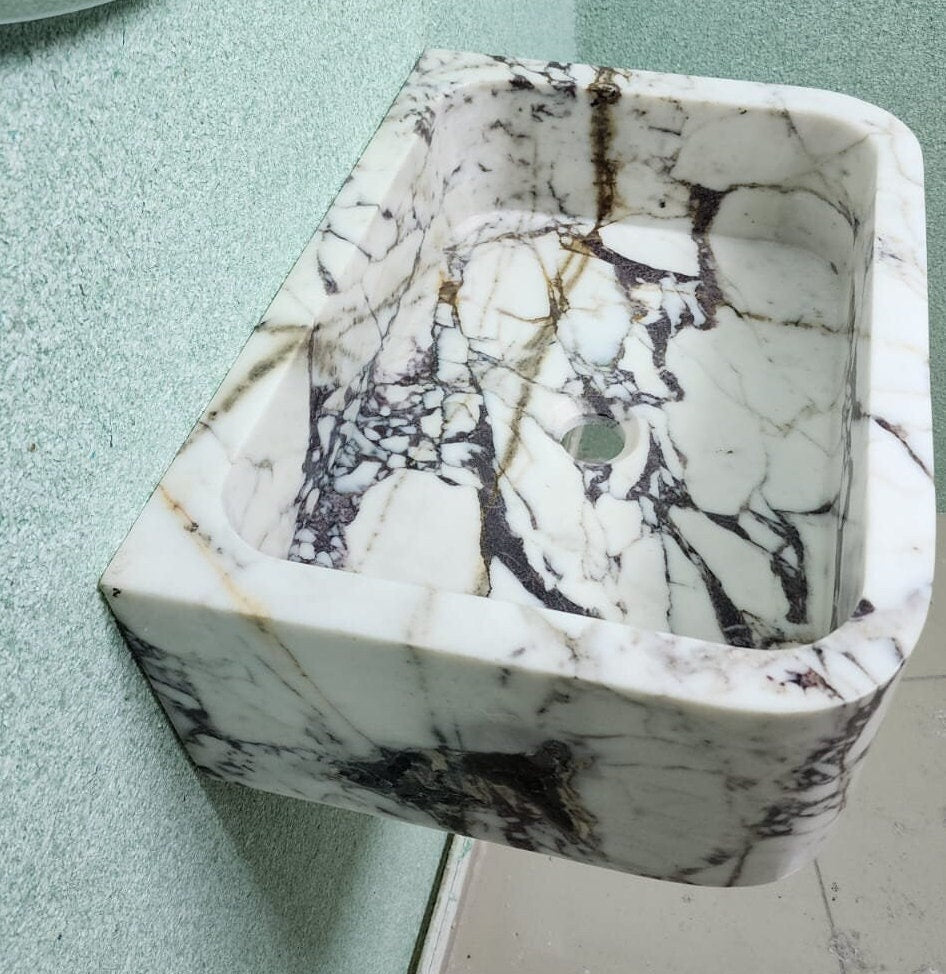 Handcrafted Calacatta Viola Marble Vessel Sink: Natural Stone Basin