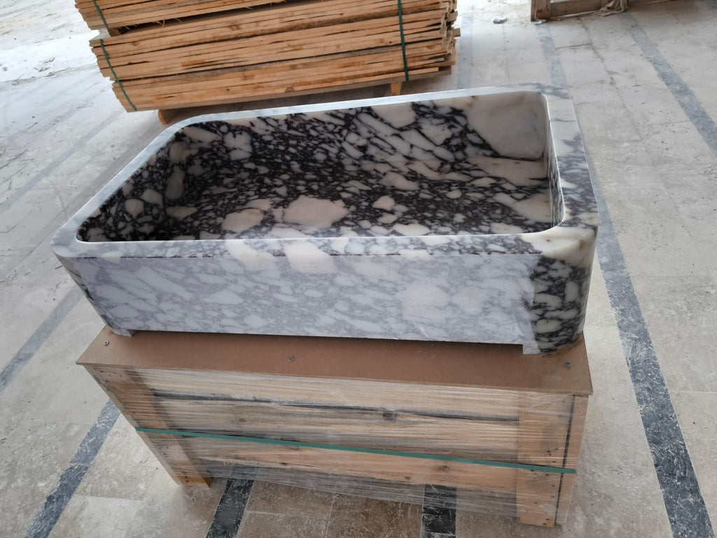 Handmade Calacatta Marble Wall Mount Bathroom Sink
