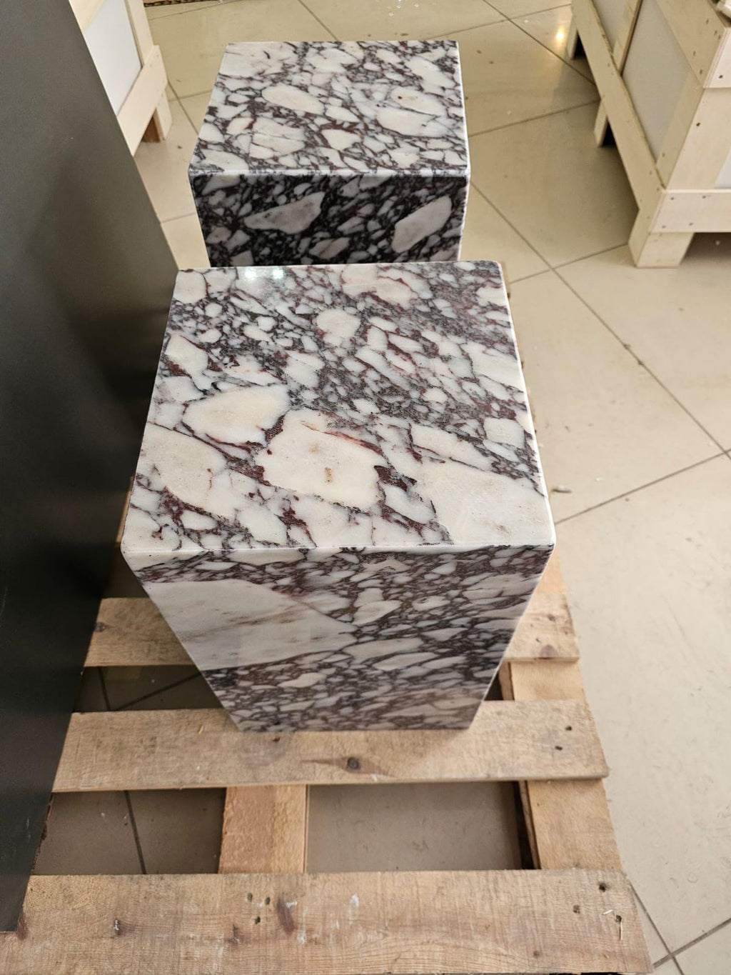 Calacatta Viola Marble Plinth Coffee Table: Custom Cube End Table