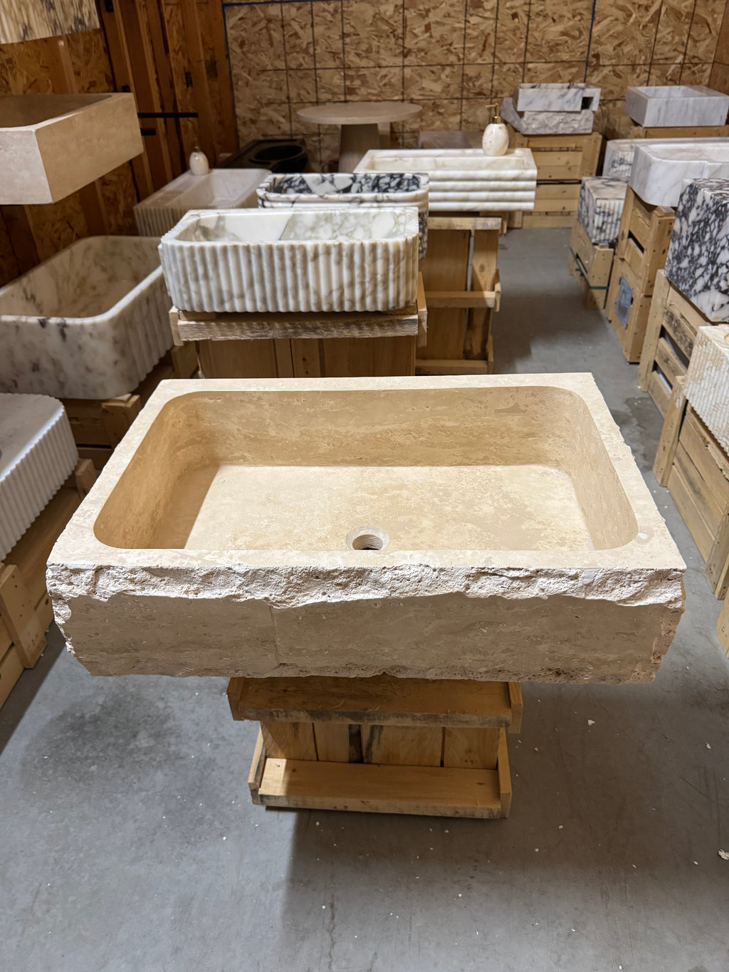 Hand Carved Travertine Marble Sink - Custom Bathroom Vanity (27”x 18” x 7”)