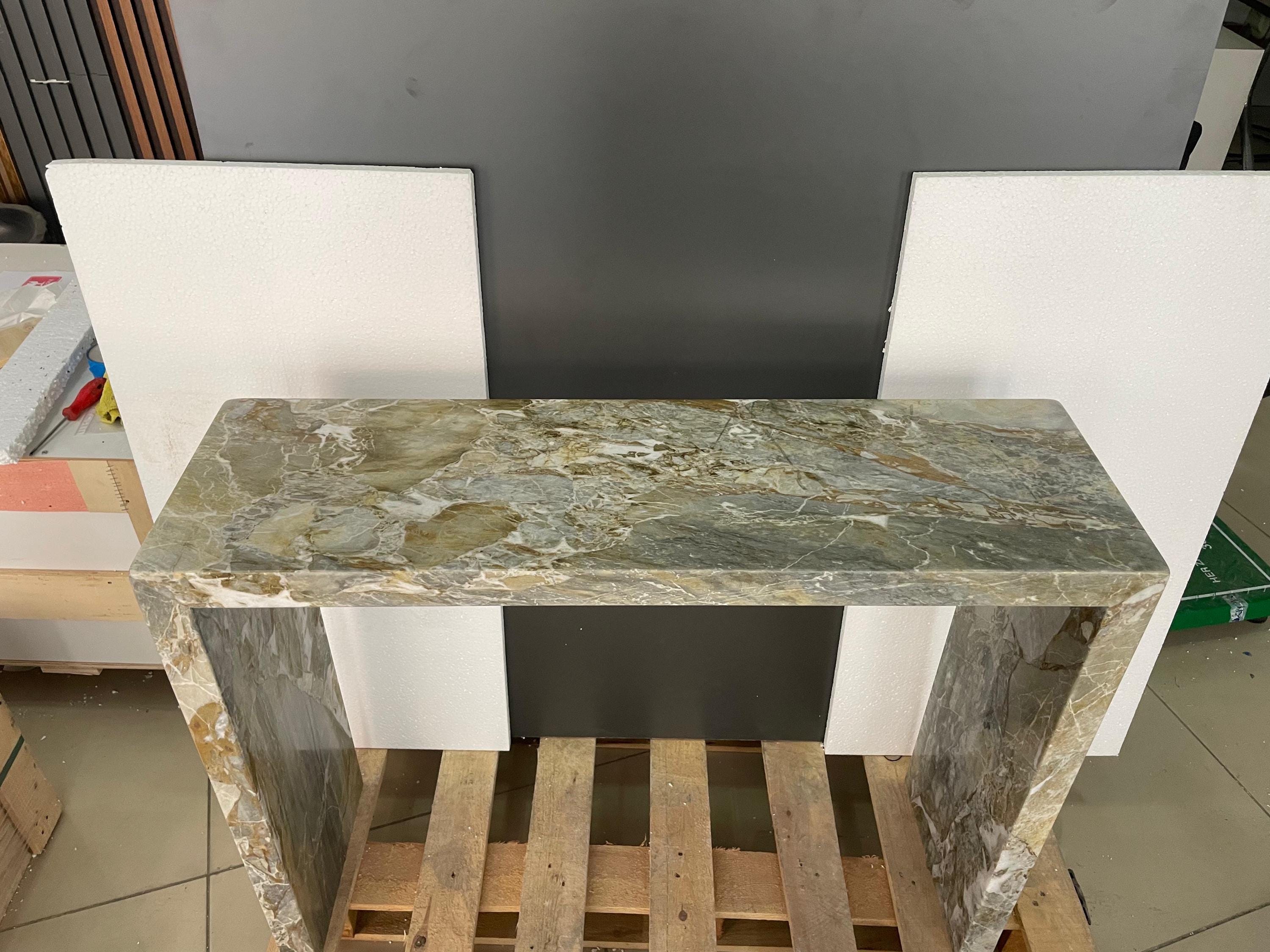 Handcrafted Green Marble Console Table: Luxury Plinth Decor