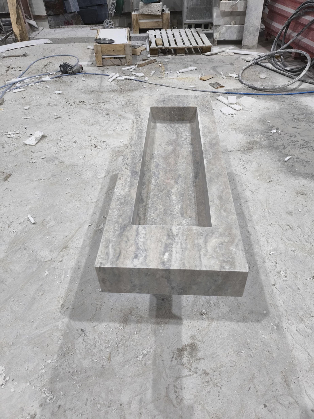 Handcrafted Silver Travertine Marble Sink: Thin Edge Rectangular Bathroom Sink (60x20x6)
