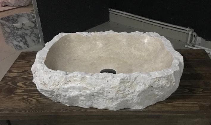 Handcrafted Travertine Marble Wall Sink - Natural Stone Washbasin