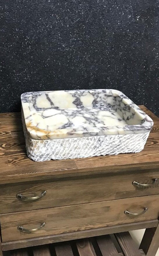 Calacatta Viola Marble Floating Sink: Custom Vanity, Wall Mounted