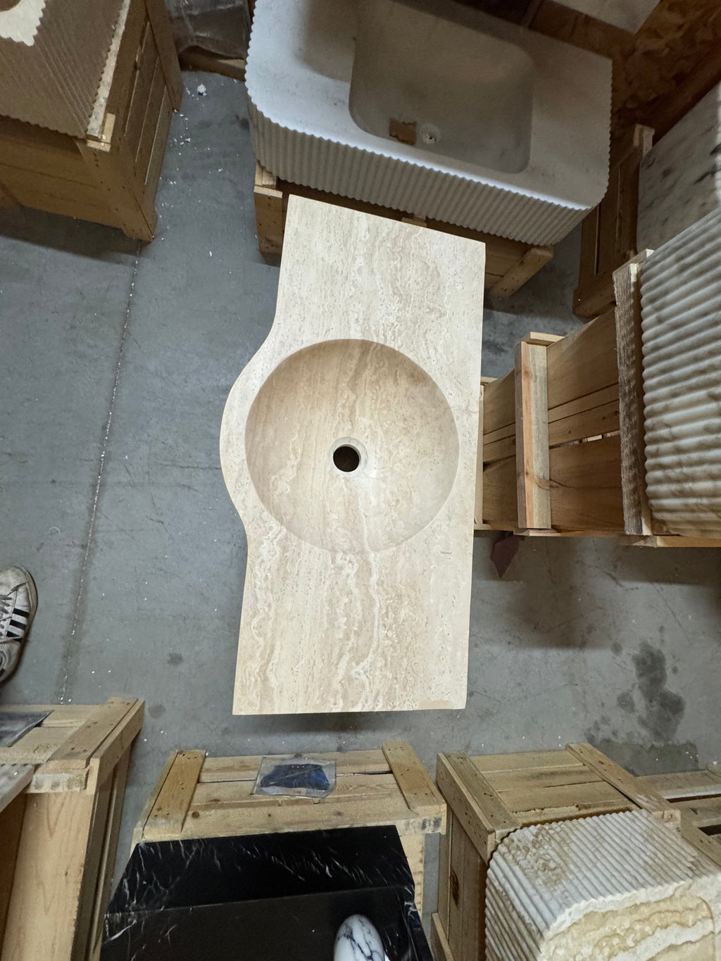 Complete Modern Travertine Vessel Sink: Natural Stone Bathroom Sink (27'' x14''x 7'')