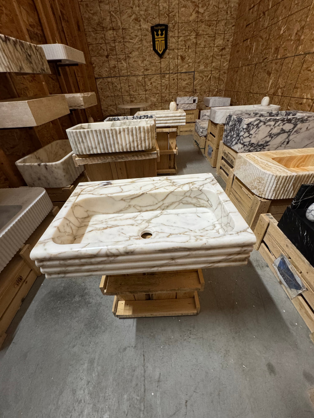 Handcrafted Viola Marble Wall Mounted Sink: Customizable Natural Stone Basin