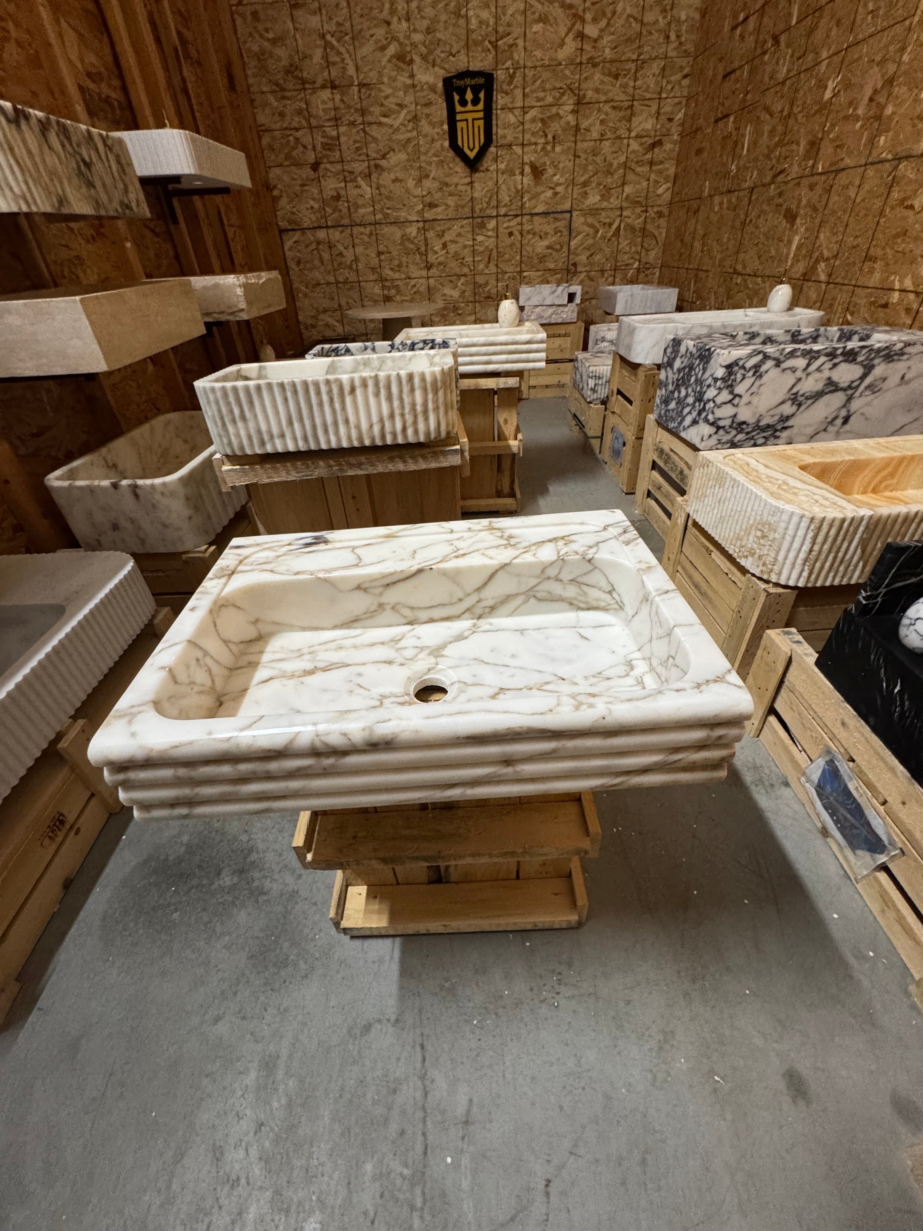 Handcrafted Viola Marble Wall Mounted Sink: Customizable Natural Stone Basin
