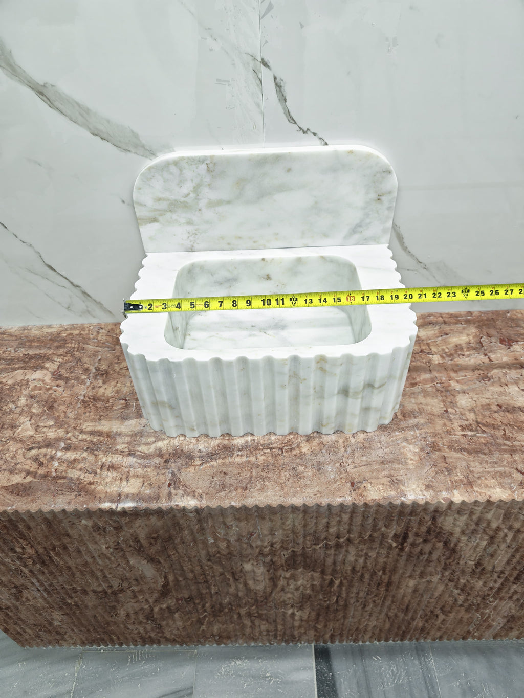 Ivory -cream 18”x14”x8” 8” backsplash Modern Fluted Powder Room Sink