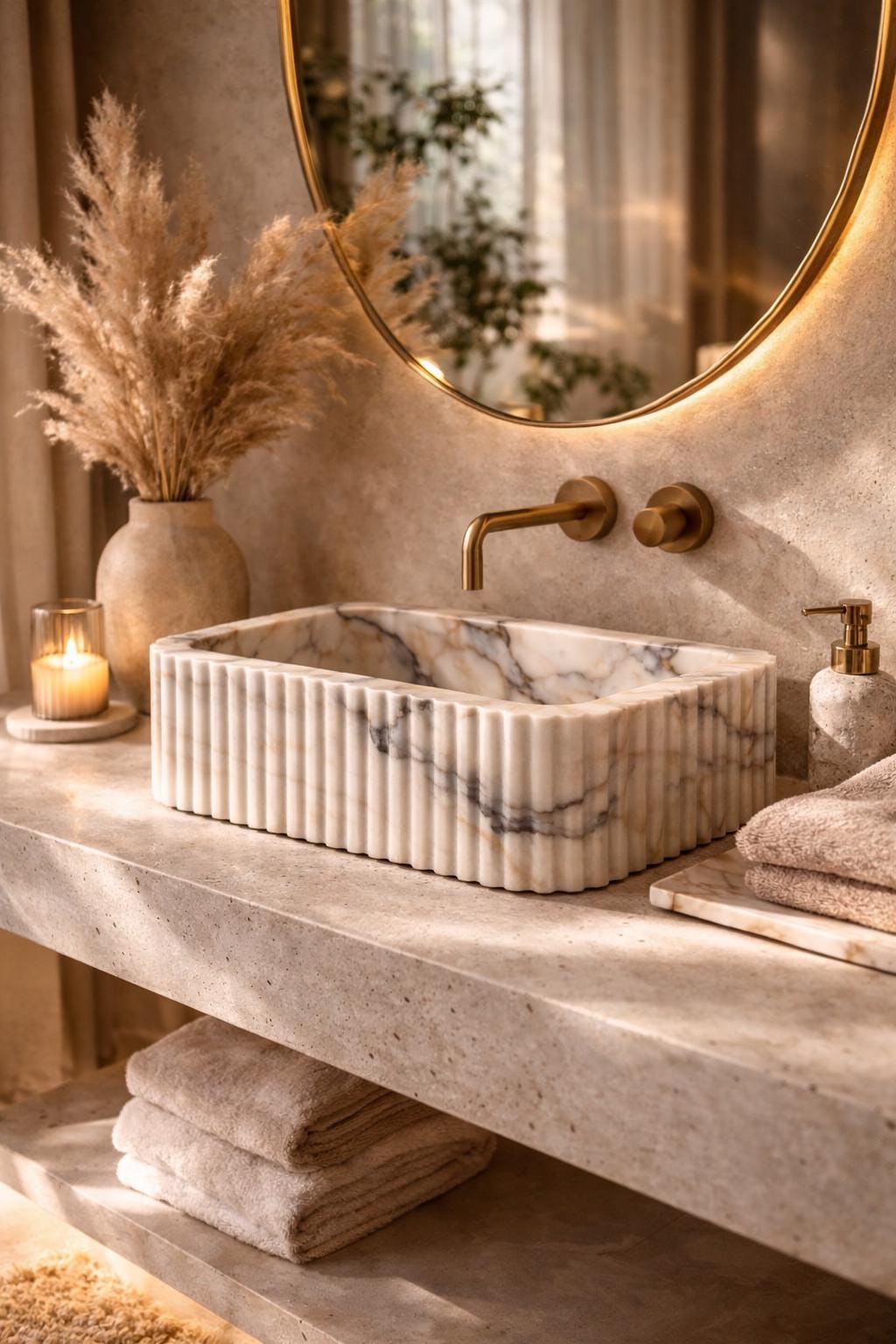 Fluted Calacatta Viola Marble Sink 20"x12"x6"