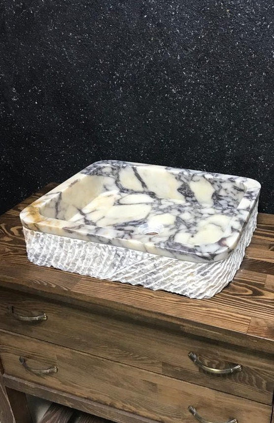 Calacatta Viola Marble Floating Sink: Custom Vanity, Wall Mounted