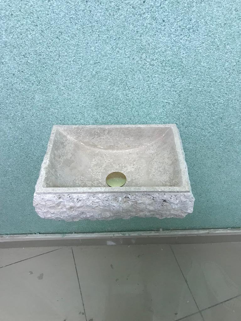 Travertine Stone Sink – Handmade Rectangle Vanity Basin – Mediterranean Style