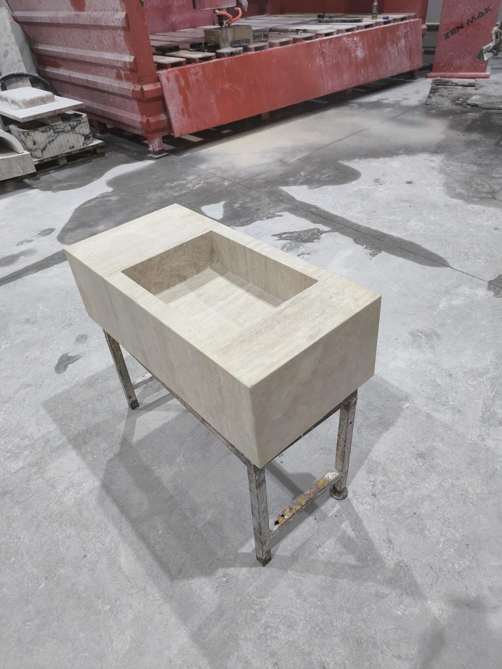 Handcrafted Beige Travertine Rectangular Sink: Natural Stone Bathroom Washbasin