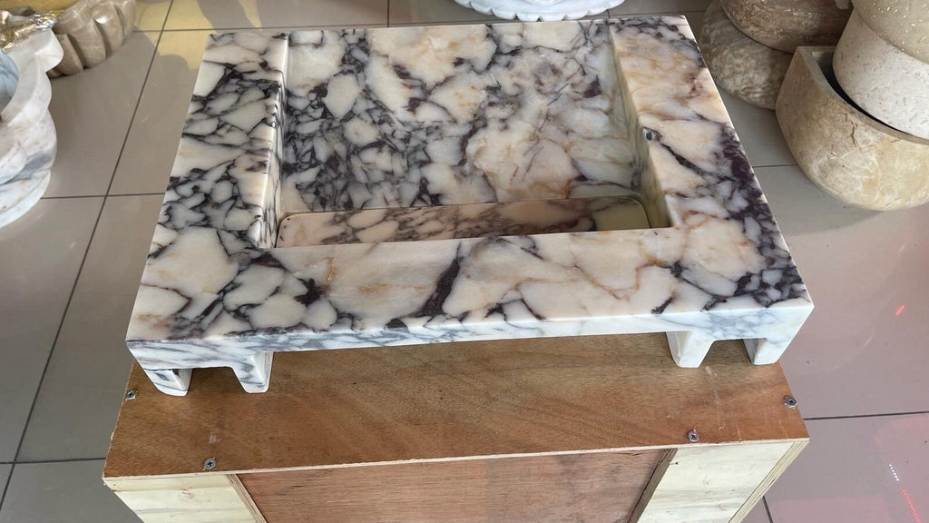 Calacatta Viola Marble Wall Mount Sink: Concealed Drain Bathroom Sink