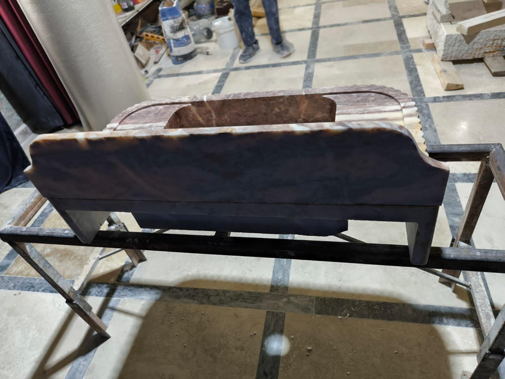 Handmade Pink Marble Sink with Backsplash - Wall Mounted Natural Stone