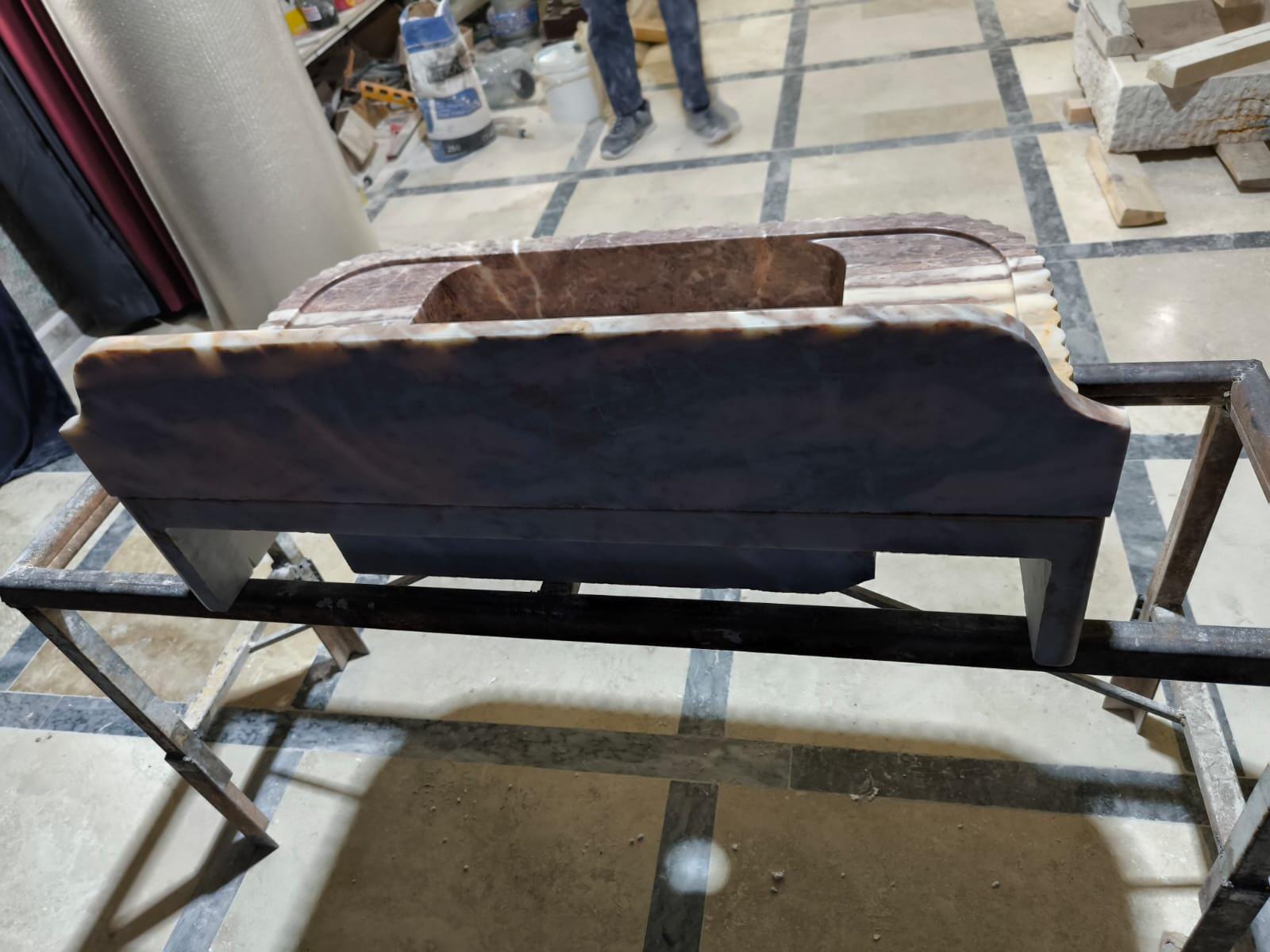 Handmade Pink Marble Sink with Backsplash - Wall Mounted Natural Stone