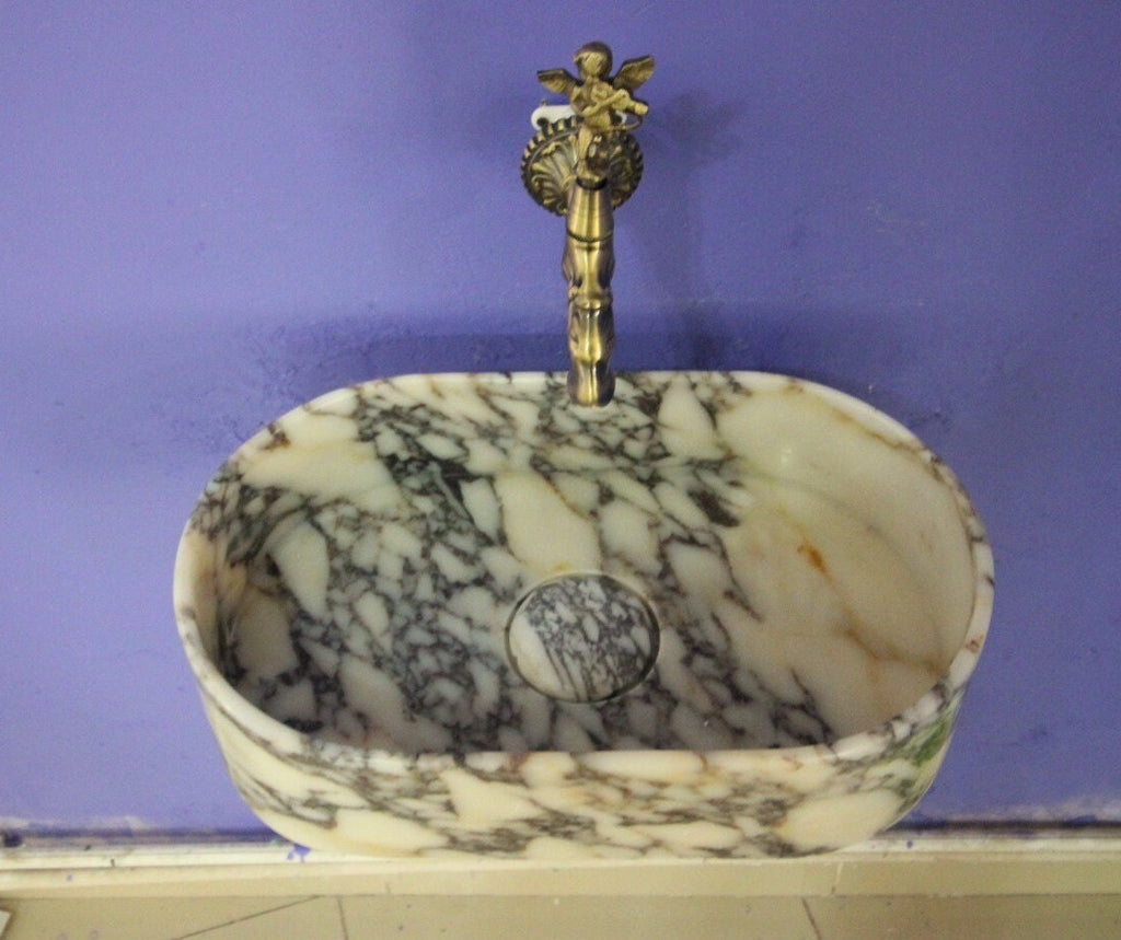 Handcrafted Calacatta Viola Marble Vessel Sink: Rounded Bathroom Basin